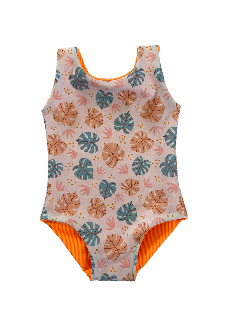 3-6M Madelyn - Bright Monstera + Orange ribbed