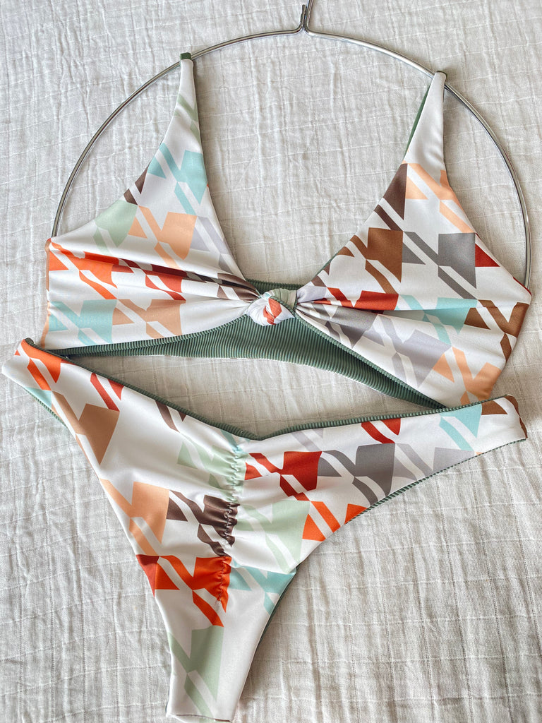 S Knot top Neutral Ribbed Swimwear | Sage - HoniHoni 