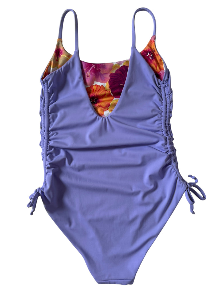 Scrunch one-piece: Hibiscus + Lavender (SMALL)