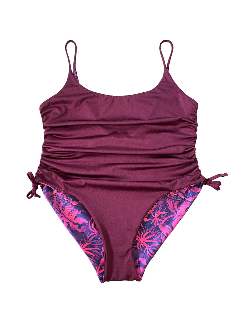 (XXL) Side-scrunch Onesie: Moody Jungle + Wine