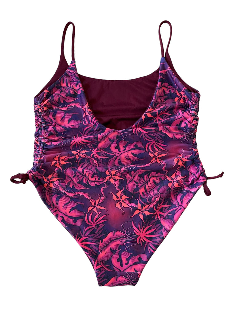 (XXL) Side-scrunch Onesie: Moody Jungle + Wine
