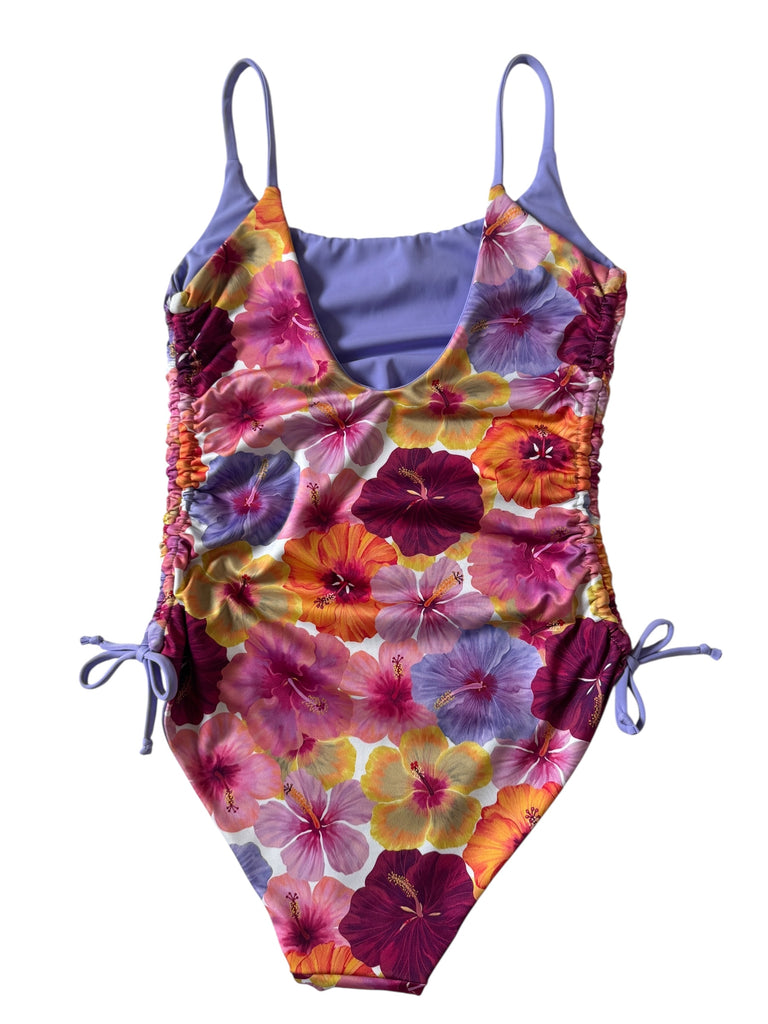 Scrunch one-piece: Hibiscus + Lavender (SMALL)