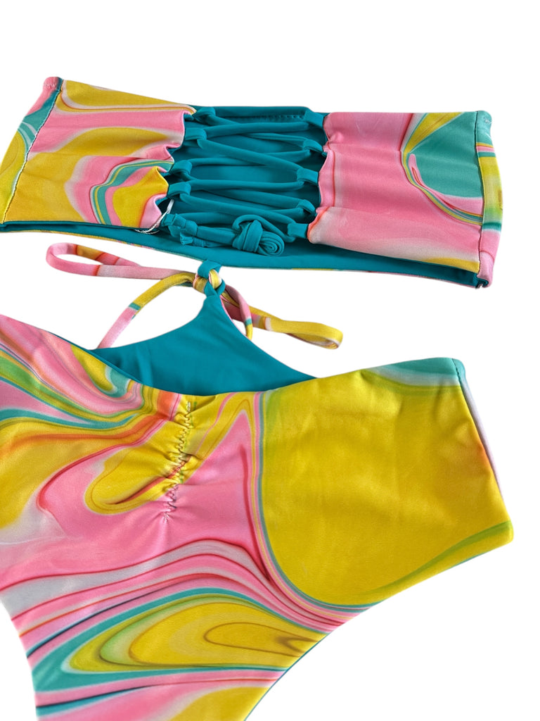 (S) Pristine monokini - Candy Swirl + Teal