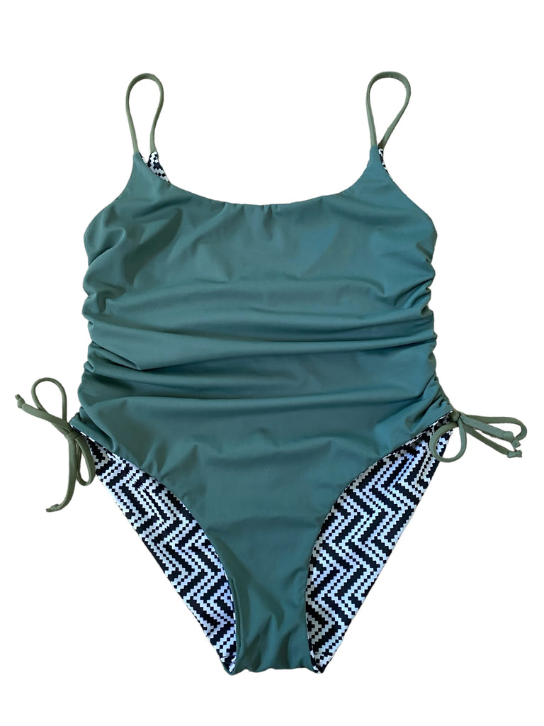 (L) Side-scrunch Onesie: Chevron + Cacti