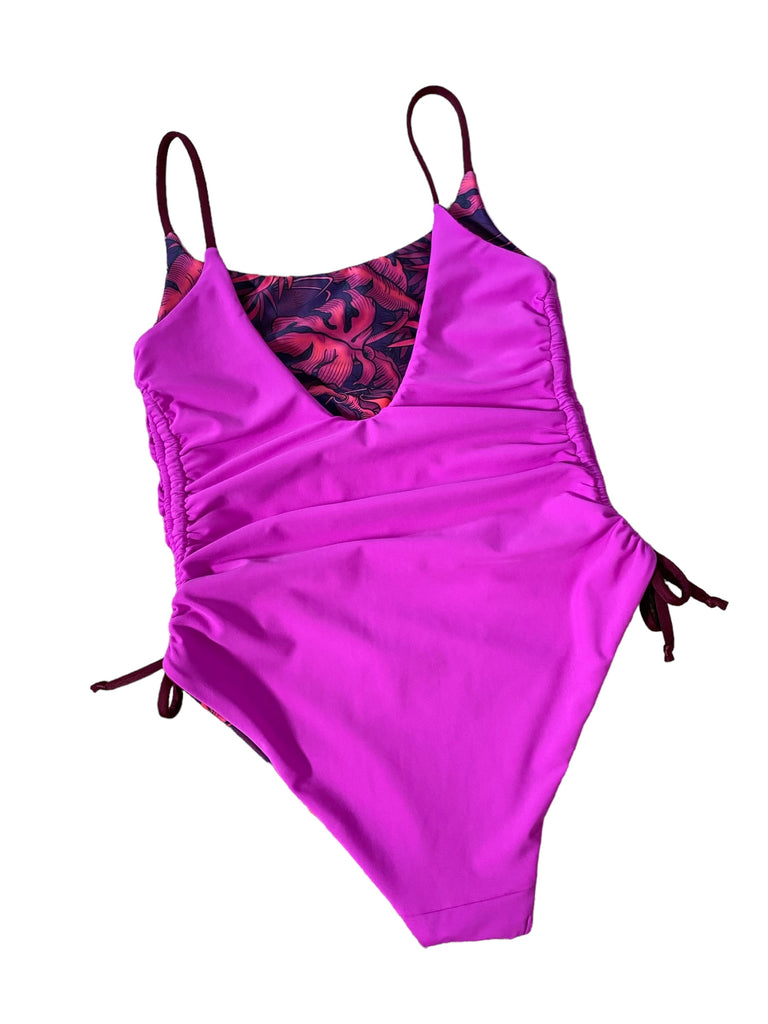 (S) Side-scrunch Onesie: Moody Jungle + Berry