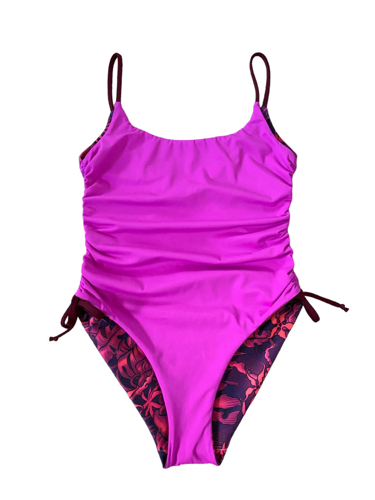 (S) Side-scrunch Onesie: Moody Jungle + Berry