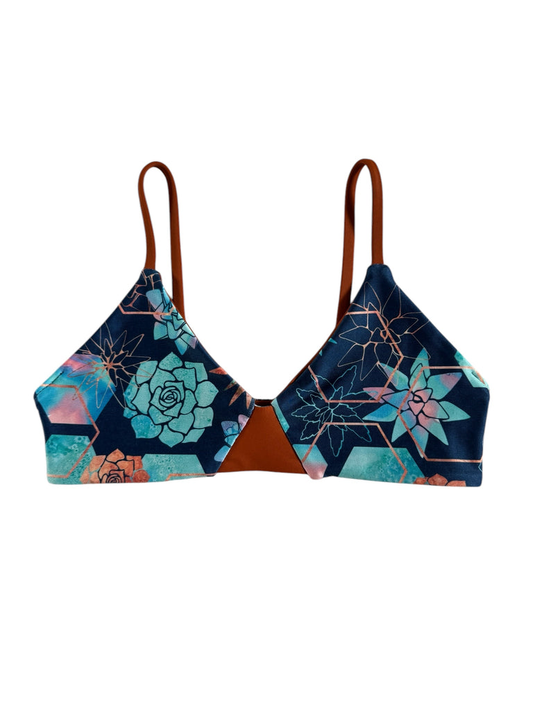 succulent swimsuit XS) Aries: Blue Succulent + Rust