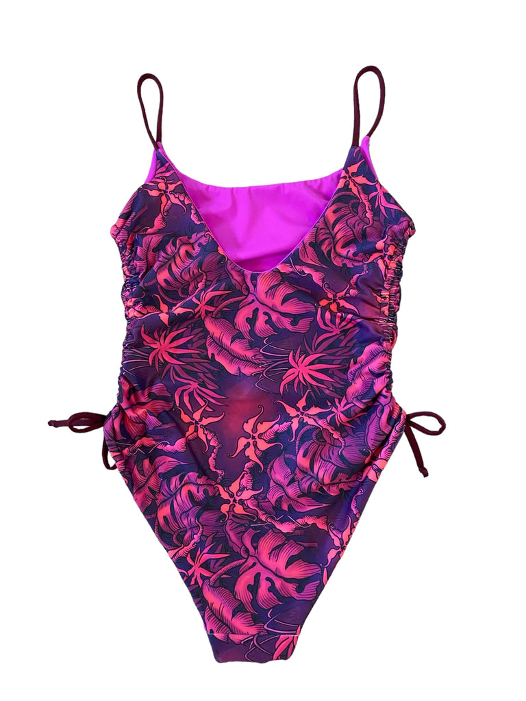 (S) Side-scrunch Onesie: Moody Jungle + Berry